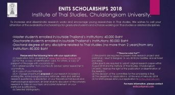 ENITS Research Scholarship for Thai and International Students at Chulalongkorn University in Thailand, 2019