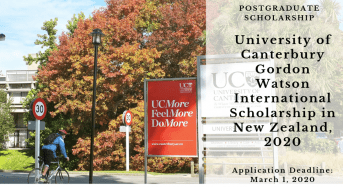 University of Canterbury Gordon Watson International Scholarship in New Zealand, 2020