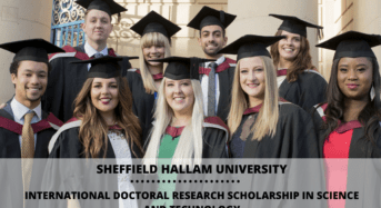 International Doctoral Research Scholarship in Science and Technology at Sheffield Hallam University, UK