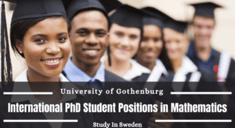 International PhD Student Positions in Mathematics, Sweden